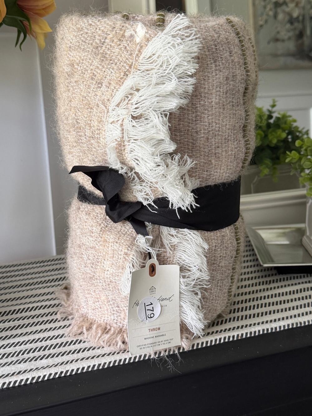 NWT Hearth & Hand with Magnolia Faux Mohair Fringe Woven Throw Blanket 50x60